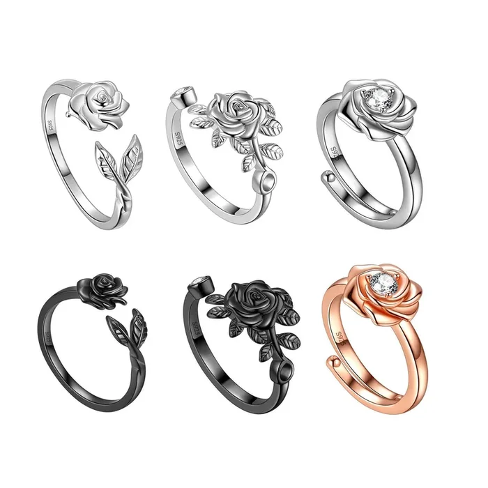 Anello da donna con fiore rosa Anello avvolgente floreale Anello aperto Gioielli in argento sterling 925