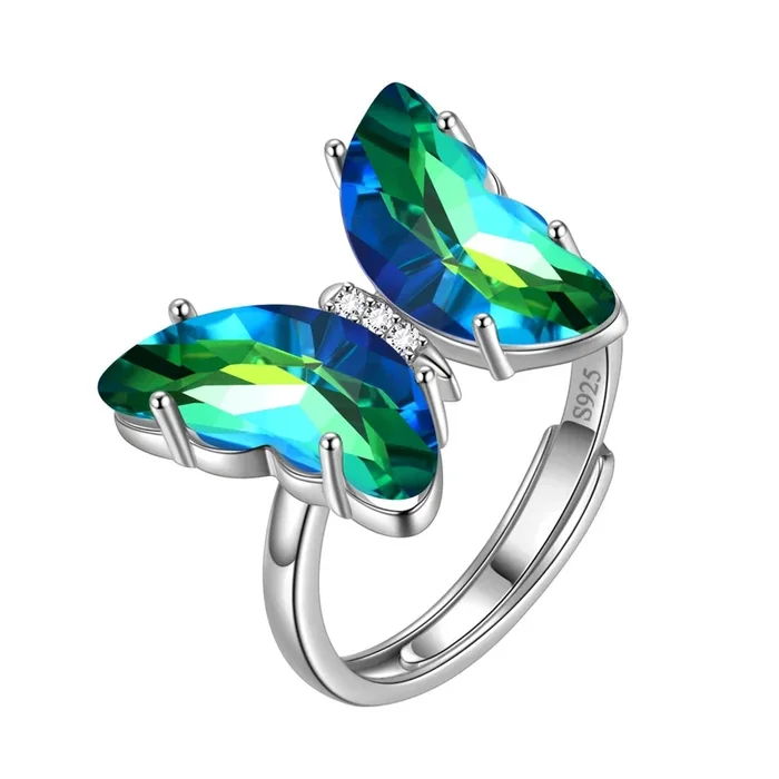 Anello farfalla verde May Emerald Birthstone Donna Ragazza Gioielli Regalo di compleanno