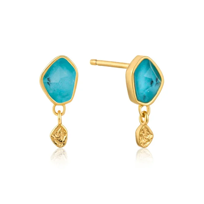 Ania Haie Gold Plated Sterling Silver Mineral Turquoise Drop Stud Earrings