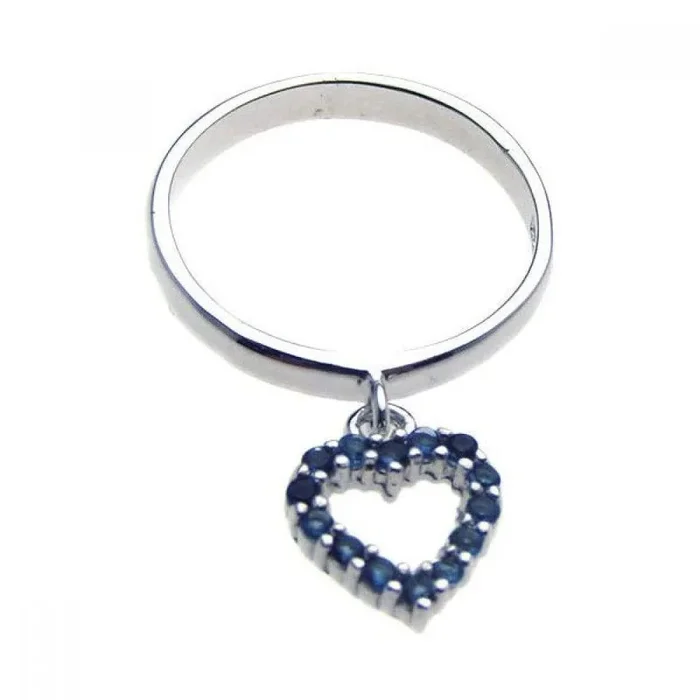 Anillo colgante con corazón de circonita azul colgante chapado en rodio de plata 925 – STR00610