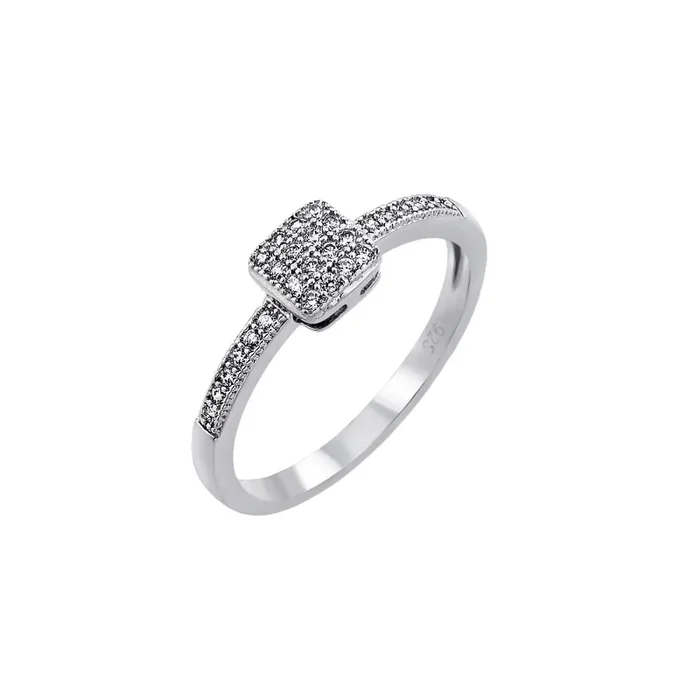 Anillo cuadrado de circonita cúbica con incrustaciones transparentes chapado en rodio de plata 925 – BGR00785