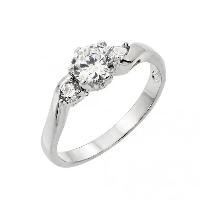 Anillo curvo de plata 925 chapado en rodio con 3 piedras CZ Pasado Presente Futuro – BGR00870