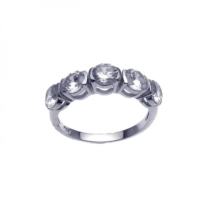 Anillo CZ con juego de 5 piedras chapadas en rodio de plata 925 – STR00630
