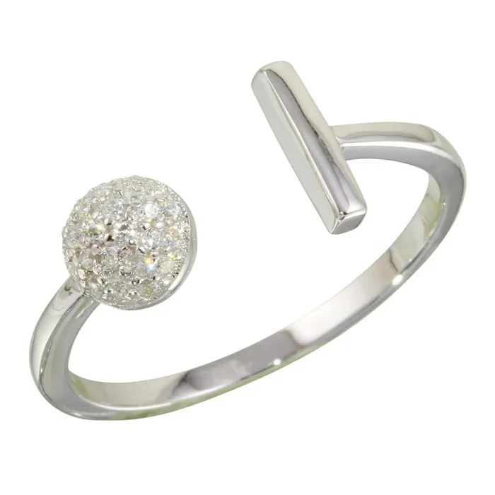 Anillo de barra abierta y semicírculo de plata de ley 925 rodiada con circonita – STR01079