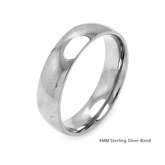 Anillo de bodas redondo liso de plata de ley 925 pulida – RING01-4MM