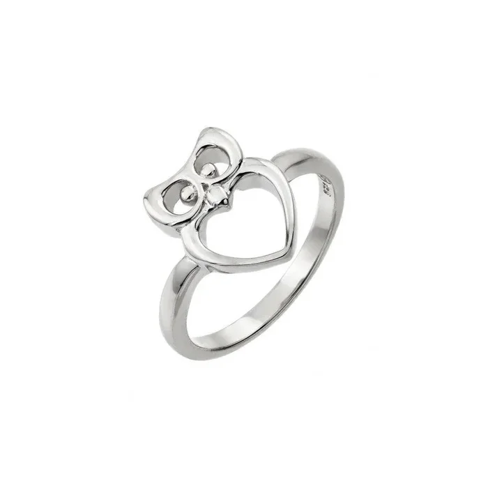 Anillo de búho con corazón abierto chapado en rodio de plata 925 – STR01020