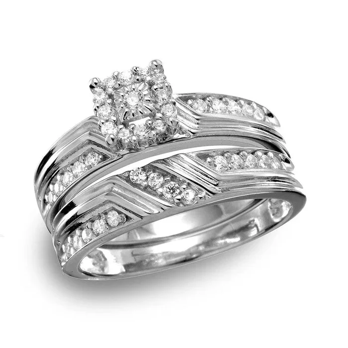 Anillo de compromiso con circonita cúbica y halo cuadrado chapado en rodio en plata 925 – GMR00120