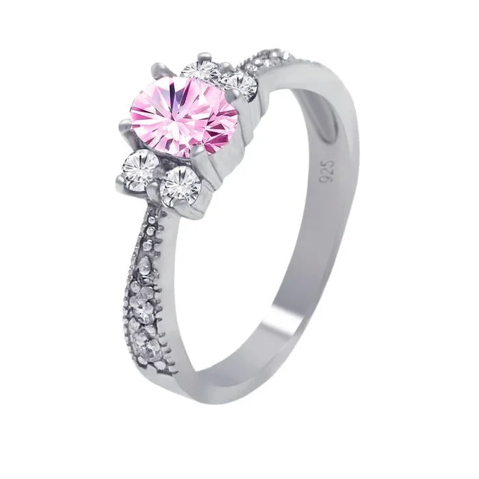 Anillo de compromiso con pavé central ovalado rosa chapado en rodio de plata 925 – AAR0003PNK