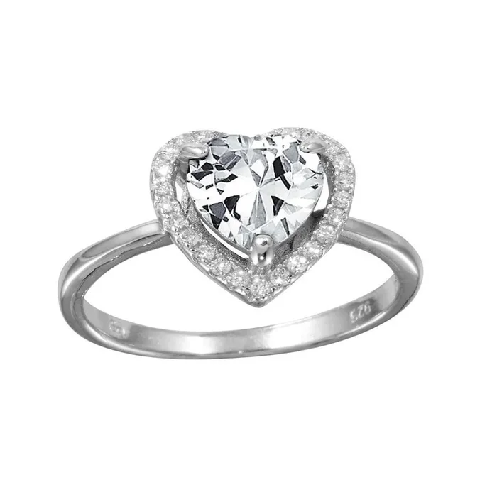 Anillo de corazón con halo transparente en plata de ley 925 rodiada – BGR01139CLR