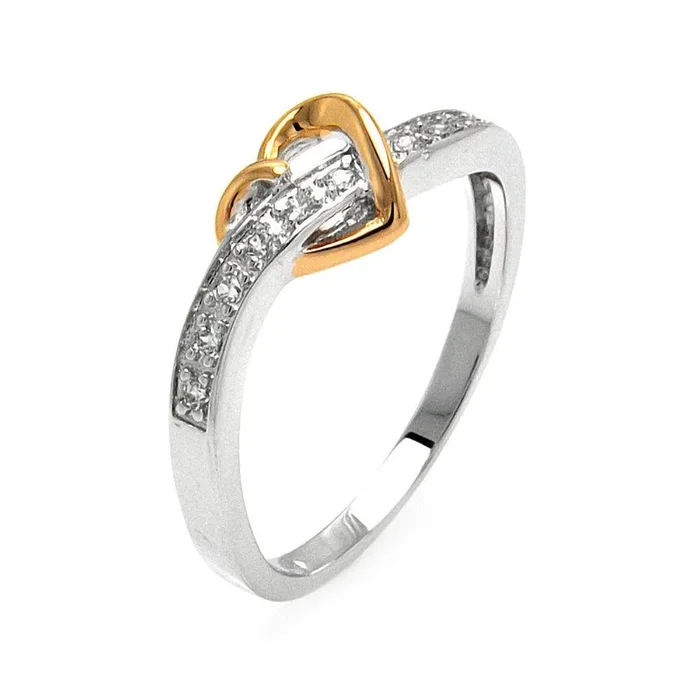 Anillo de corazón de circonita cúbica transparente de 2 tonos chapado en rodio y oro de plata 925 – BGR00577