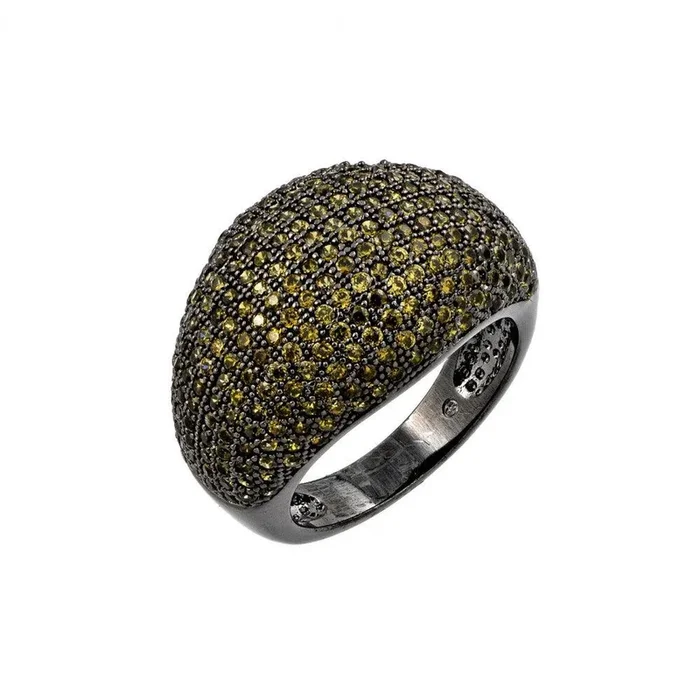 Anillo de cúpula de circonita cúbica con micro pavé verde chapado en rodio oxidado de plata 925 – BGR00774GRE