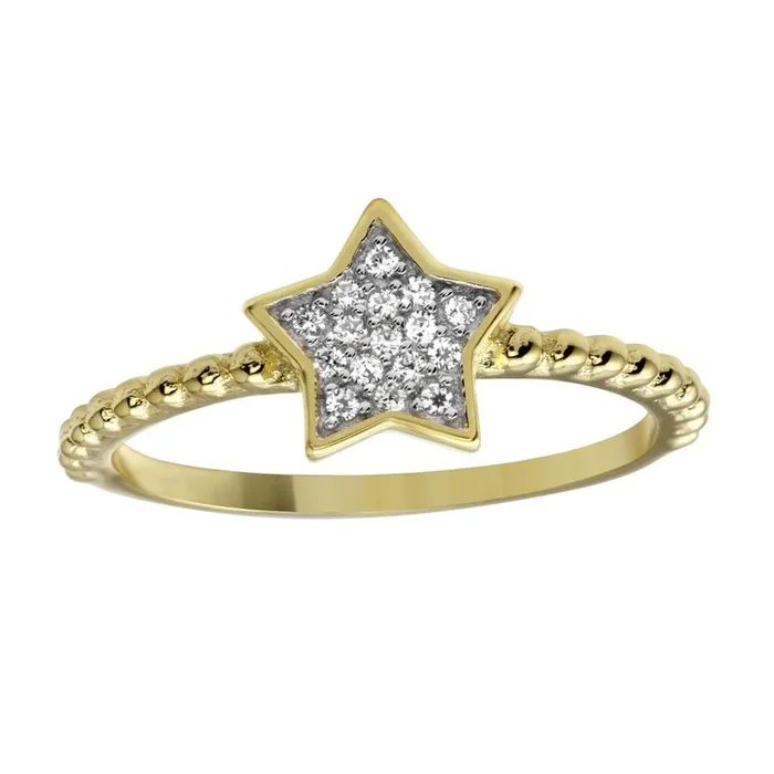 Anillo de estrella pequeña con circonita cúbica en plata de ley 925 bañada en oro – BGR01180