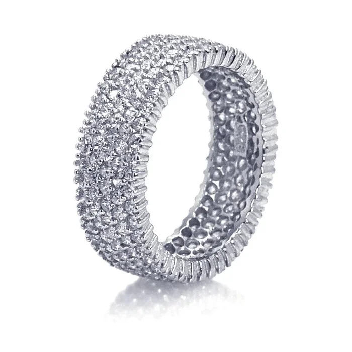 Anillo de eternidad con circonita transparente y juego de pavé chapado en rodio de plata 925 – STR00448CL