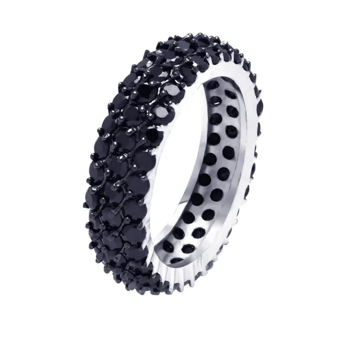 Anillo de eternidad CZ con pavé negro chapado en rodio y rodio negro de plata 925 – BGR00380