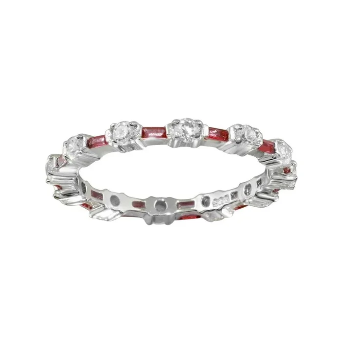 Anillo de eternidad en plata de ley 925 con circonitas rojas transparentes alternadas – BGR01311RED