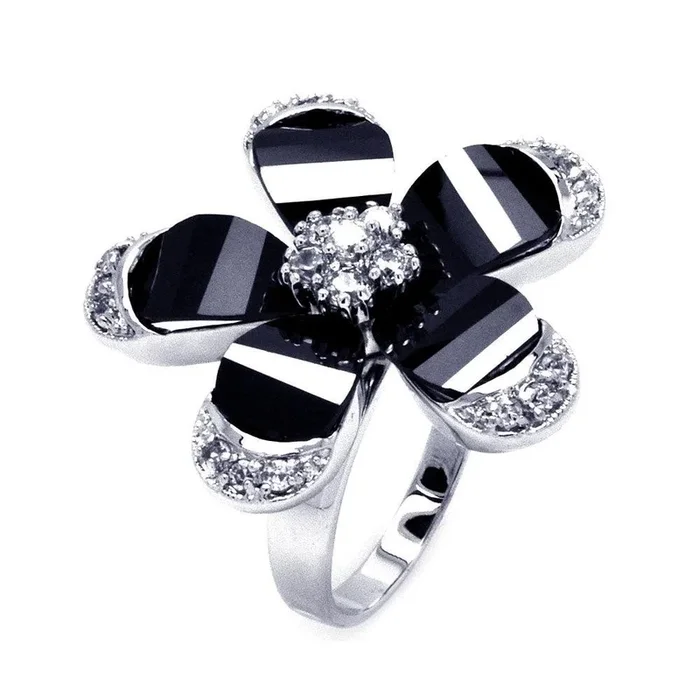 Anillo de flor de circonita transparente chapado en rodio de plata 925 – BGR00306