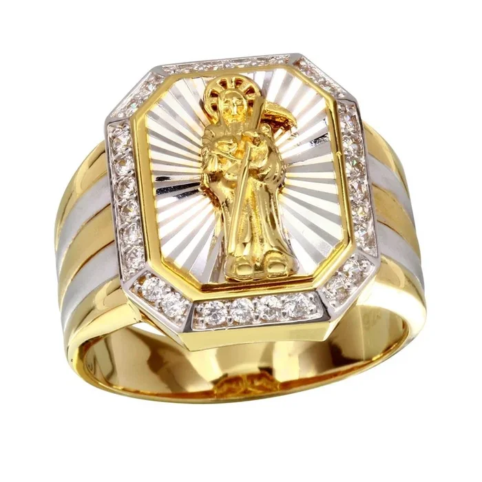 Anillo de la Santa Muerte en plata de ley 925 bicolor con circonita – GMR00227GR