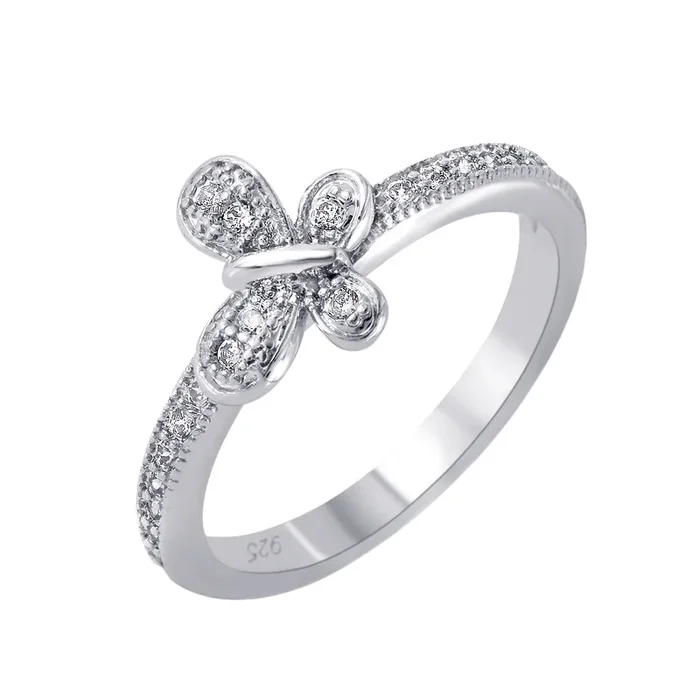 Anillo de mariposa con circonita cúbica transparente chapado en rodio de plata 925 – BGR00615