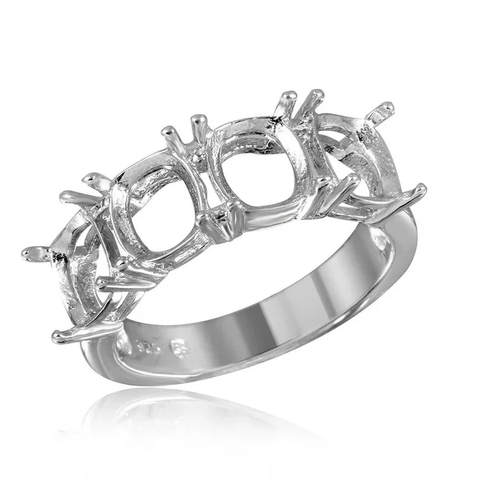 Anillo de montaje de 4 piedras con vástago abierto chapado en rodio de plata 925 – BGR01198