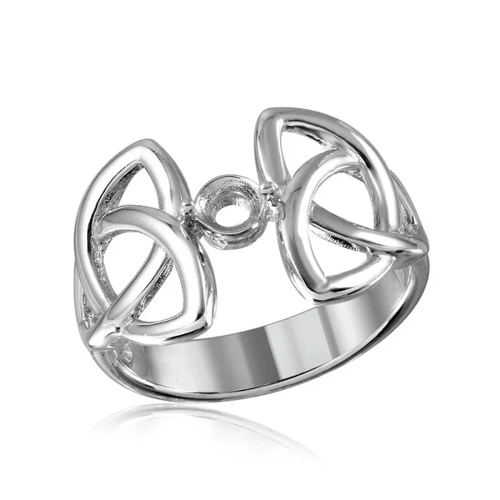 Anillo de montaje de piedra única con vástago de triquetra chapado en rodio de plata 925 – BGR01212
