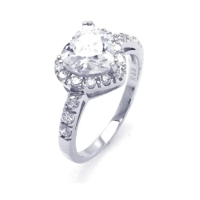 Anillo de novia con corazón de circonita cúbica transparente chapado en rodio en plata 925 – STR00698CLR