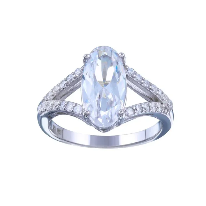 Anillo de novia de plata de ley 925 rodiada con centro ovalado y circonita cúbica – STR01142