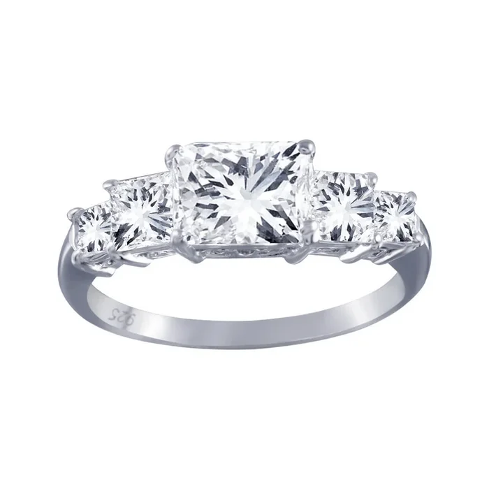 Anillo de novia de plata de ley 925 rodiada con circonitas cúbicas transparentes engastadas – BGR00017