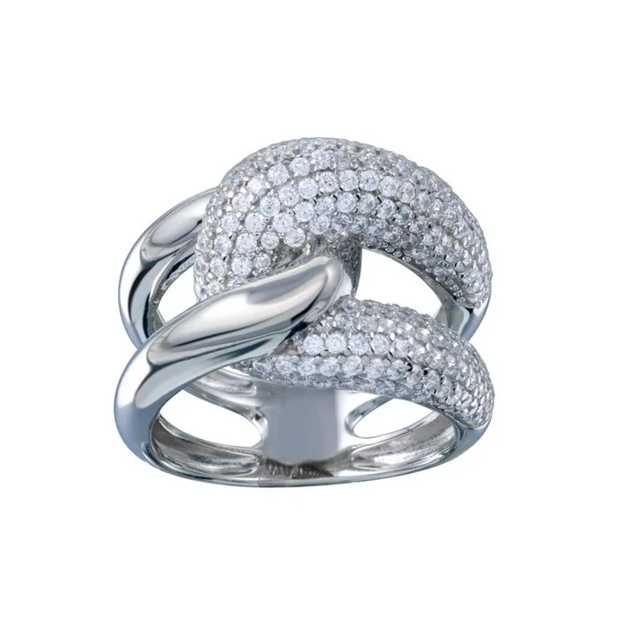 Anillo de nudo de circonitas cúbicas transparentes con micropavé de plata de ley 925 rodiada – STR01119