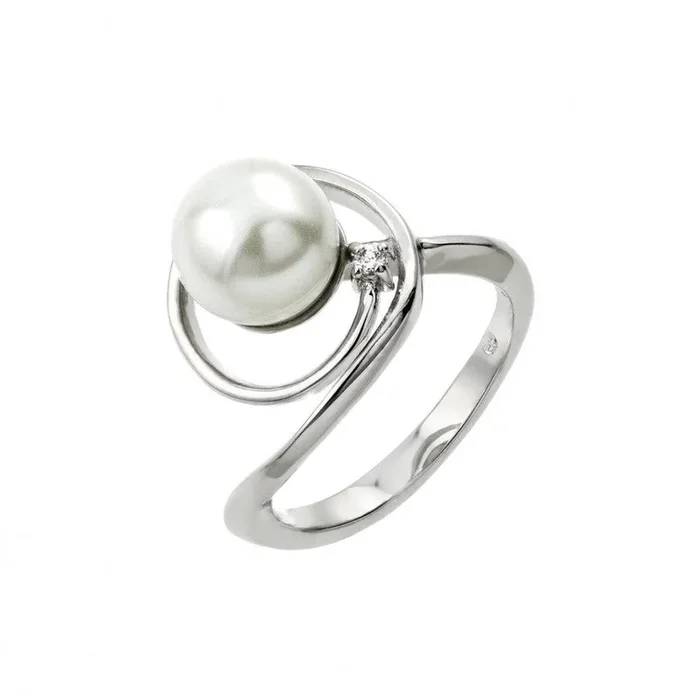 Anillo de perlas sintéticas con lazo chapado en rodio de plata 925 – BGR00907