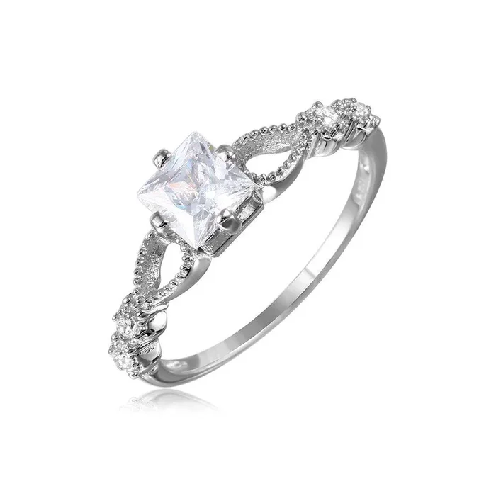 Anillo de piedra central CZ con vástago abierto chapado en rodio de plata 925 – GMR00091