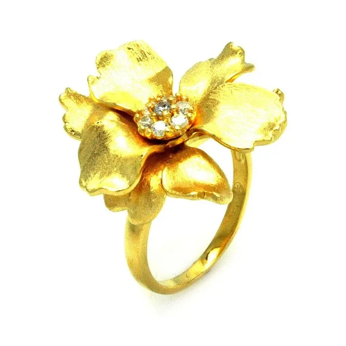 Anillo de plata 925 bañado en oro mate con circonitas transparentes – STR00881