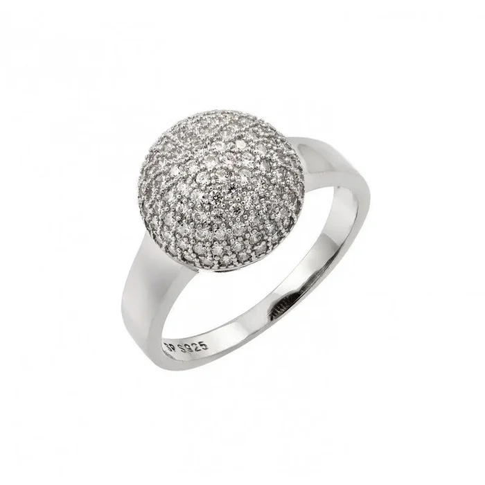 Anillo de plata 925 chapado en rodio con bola redonda y circonita transparente – STR00939