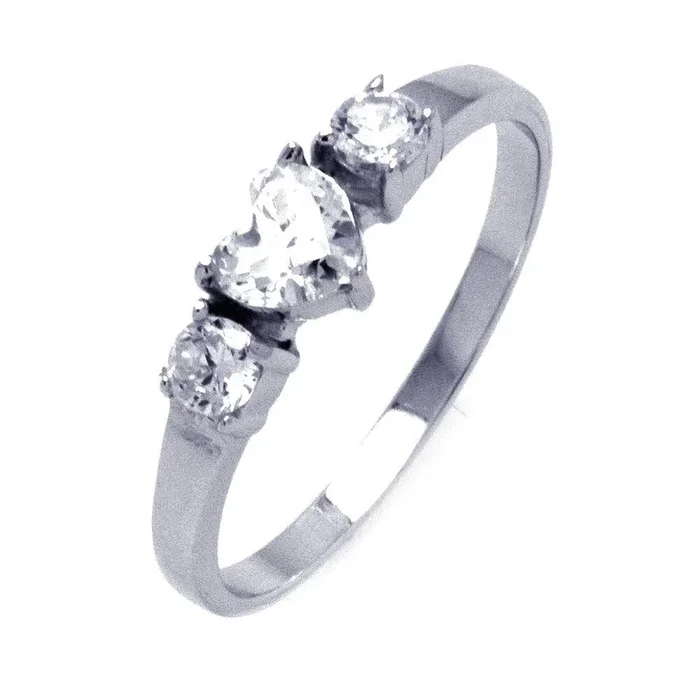 Anillo de plata 925 chapado en rodio con circonita cúbica, pasado, presente, futuro, corazón – STR00835