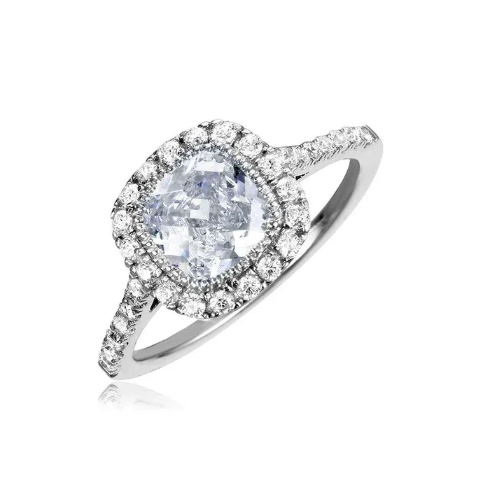 Anillo de plata 925 chapado en rodio con halo cuadrado y circonita cúbica – GMR00098