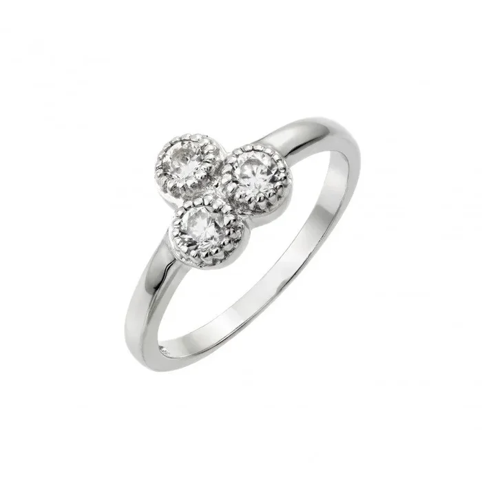 Anillo de plata 925 chapado en rodio con tres circonitas transparentes redondas – STR01009