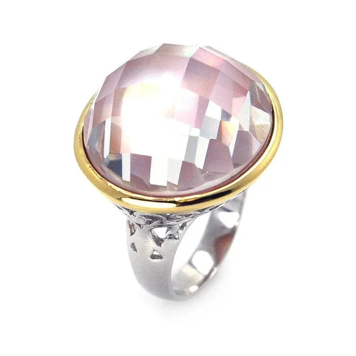 Anillo de plata 925 con cúpula de circonita chapada en oro y rodio – STR00578