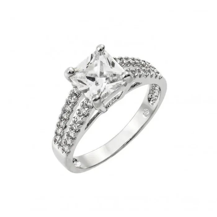 Anillo de plata 925 con incrustaciones y corte princesa transparente chapado en rodio – BGR00903