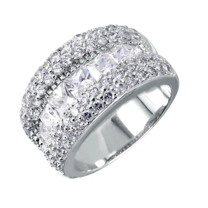 Anillo de plata 925 rodiada con circonitas de 3 filas – STR00009
