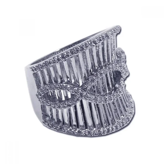Anillo de plata 925 rodiada con circonitas transparentes y banda adornada con forma de cigarro – BGR00146