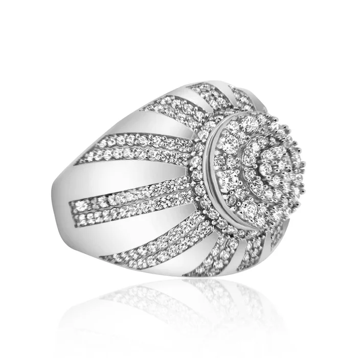 Anillo de plata de ley 925 con rodio y cúpula de circonitas incrustadas para hombre – GMR00352