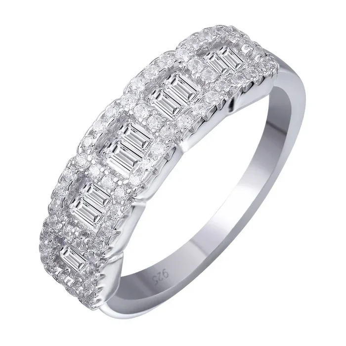 Anillo de plata de ley 925 rodiada con 5 circonitas cuadradas – BGR01166
