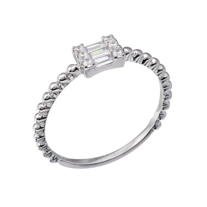 Anillo de plata de ley 925 rodiada con circonita cúbica transparente y corte baguette cuadrado – BGR01350