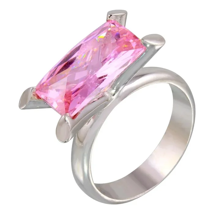 Anillo de plata de ley 925 rodiada con circonitas cúbicas rosas talla baguette (liquidación) – JSR00006PNK