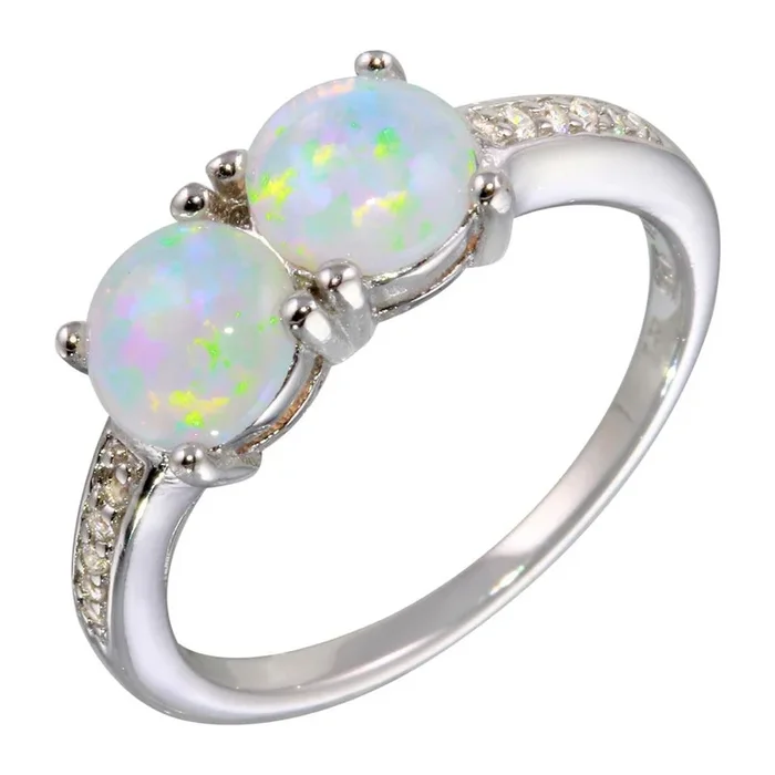 Anillo de plata de ley 925 rodiada con dos ópalos y circonitas – STR01075