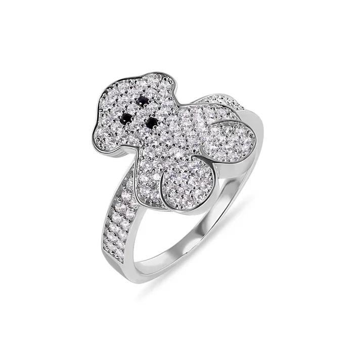 Anillo de plata de ley 925 rodiada con osito de peluche y circonitas transparentes de 15,5 mm – GMR00407