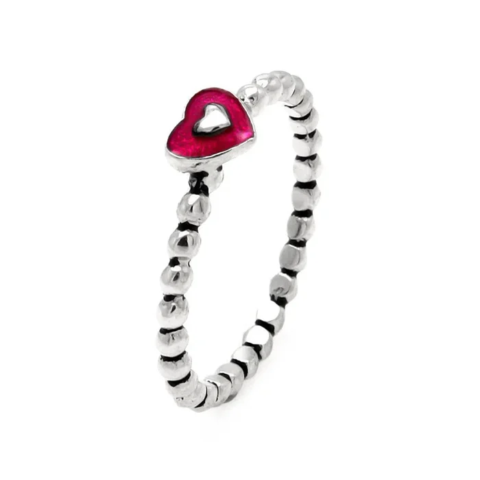 Anillo de plata de ley 925 sin níquel, con baño de rodio y negro, con cuentas de corazón rosa – STR00898