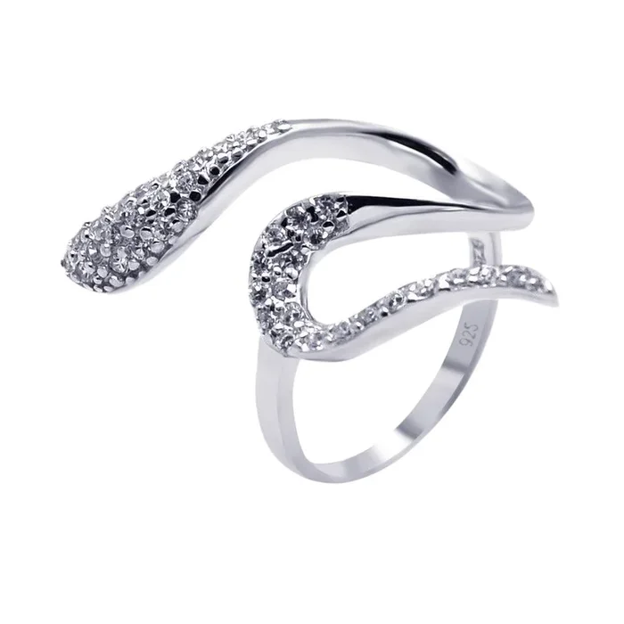 Anillo de serpiente con circonita cúbica y pavé chapado en rodio en plata 925 – AAR0084