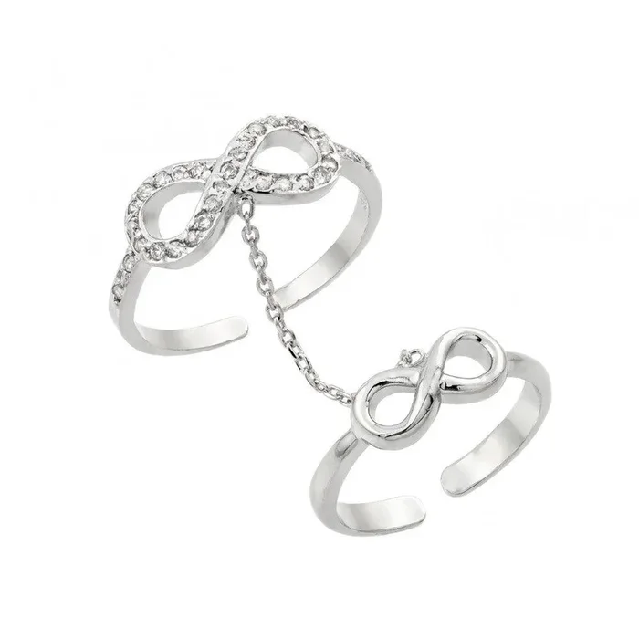 Anillo esclavo de nudillo infinito con circonita cúbica transparente bañada en rodio de plata 925 – BGR00881