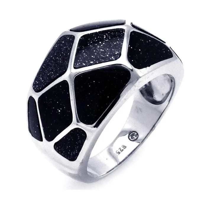Anillo geométrico de cuarzo negro con baño de rodio en plata 925 – BGR00272