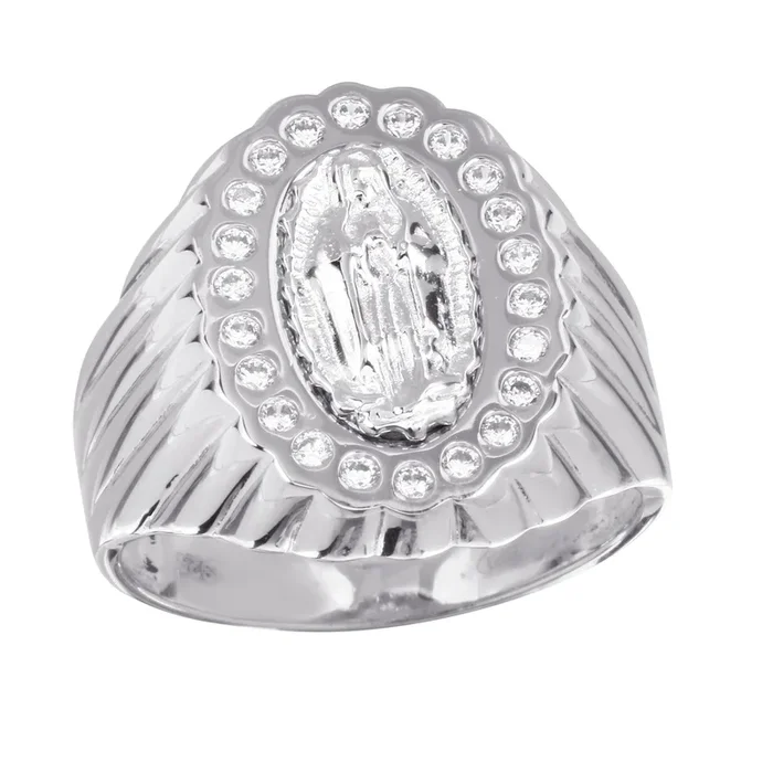 Anillo Guadalupe de plata de ley 925 rodiada con circonita – GMR00242RH